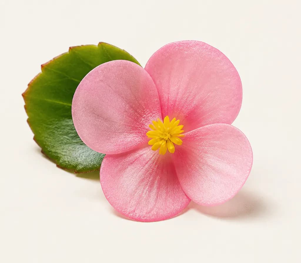 A single Begonia blossom, cut for the plate