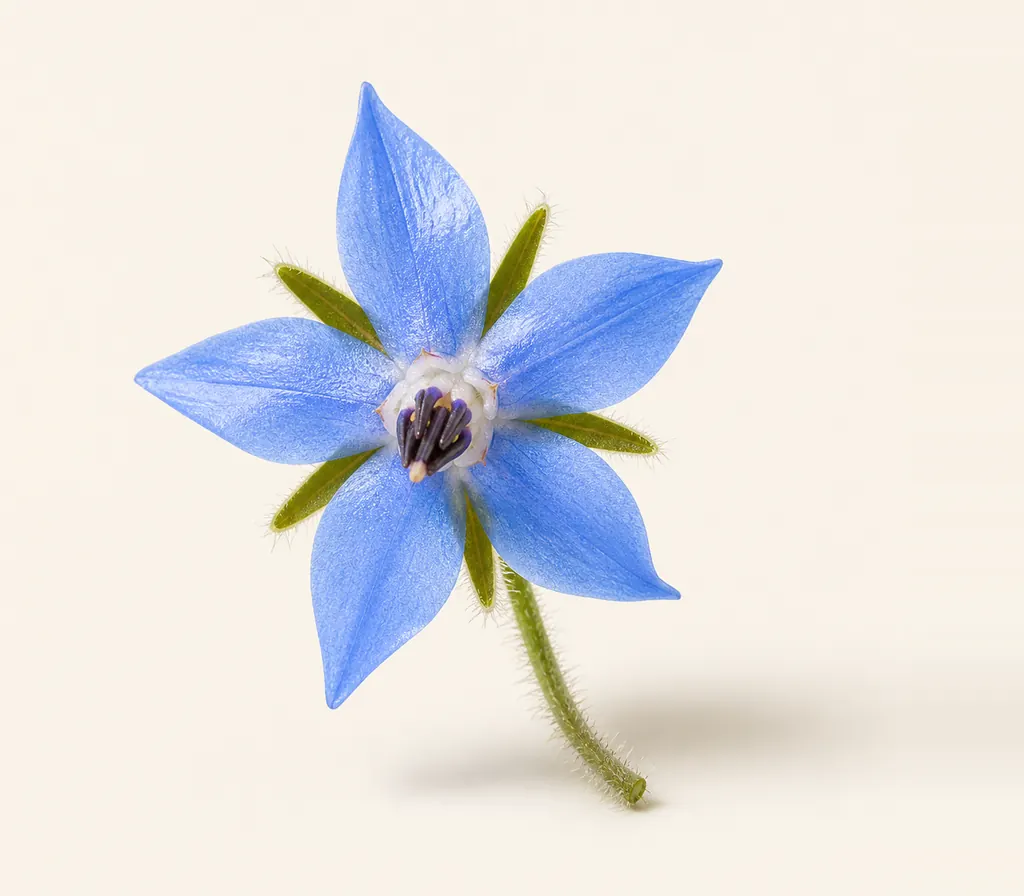 A single Borage blossom, cut for the plate