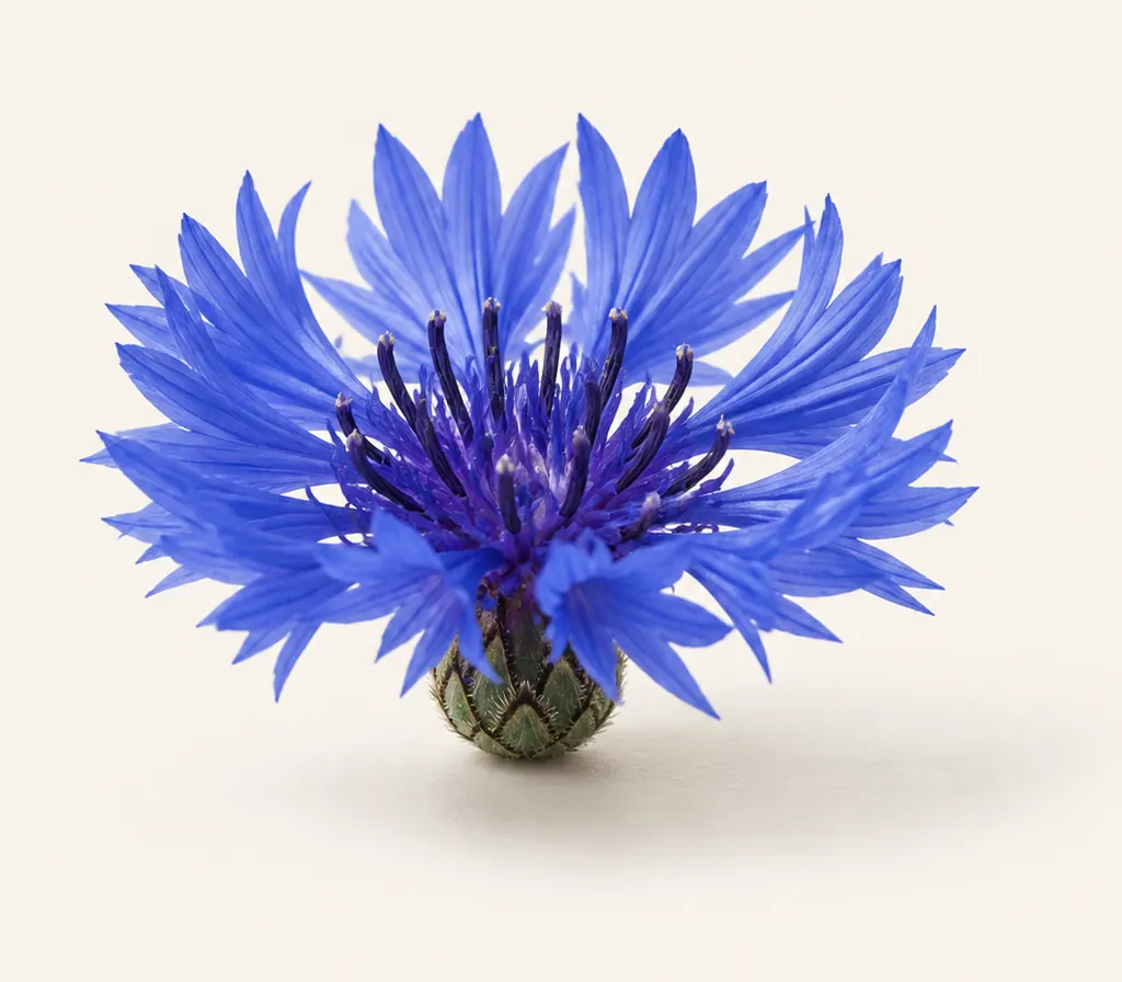 A single Cornflowers blossom, cut for the plate