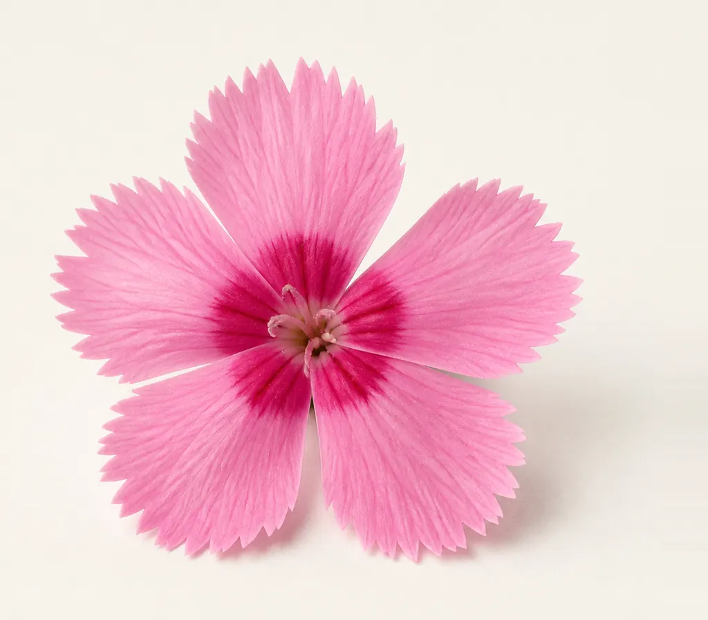 A single Dianthus blossom, cut for the plate