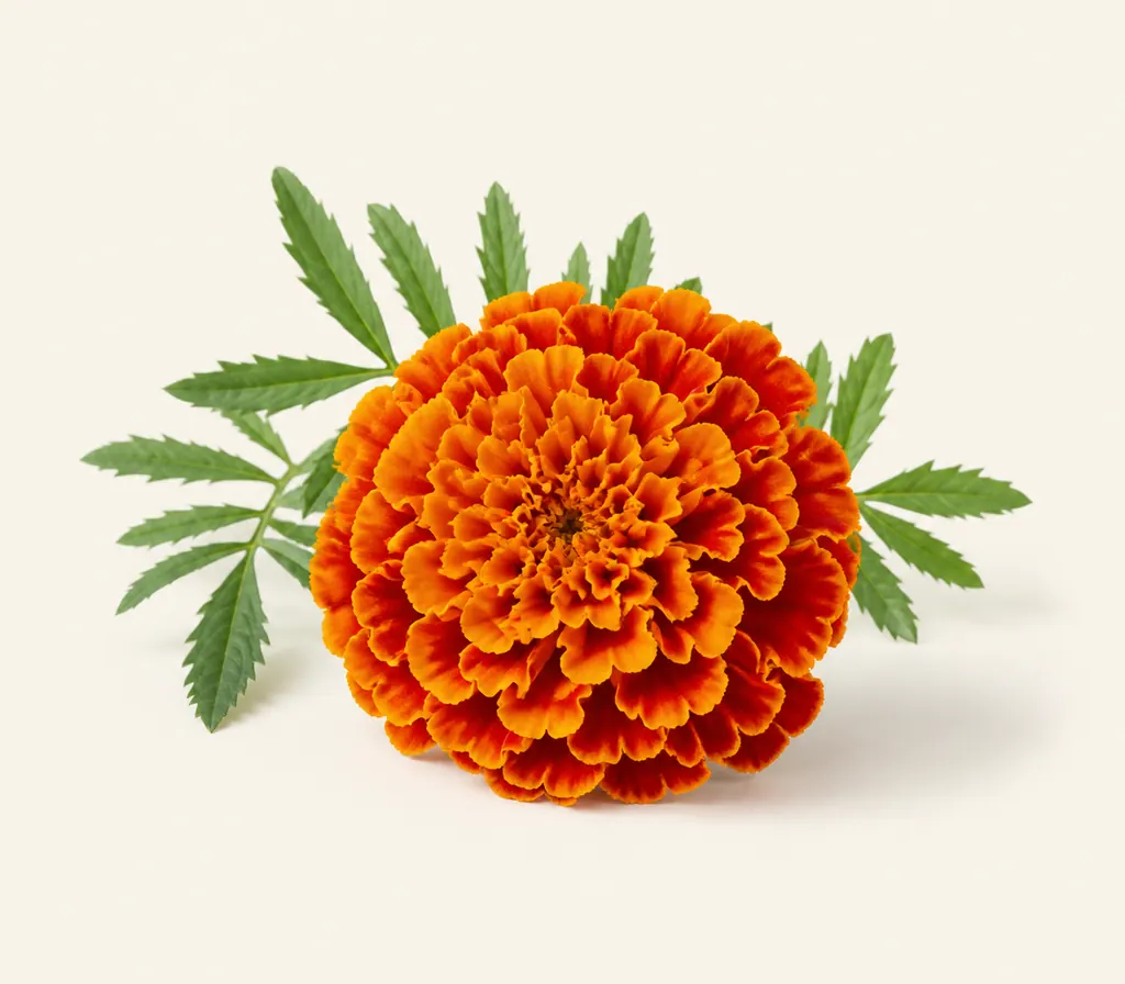 A single Marigold blossom, cut for the plate
