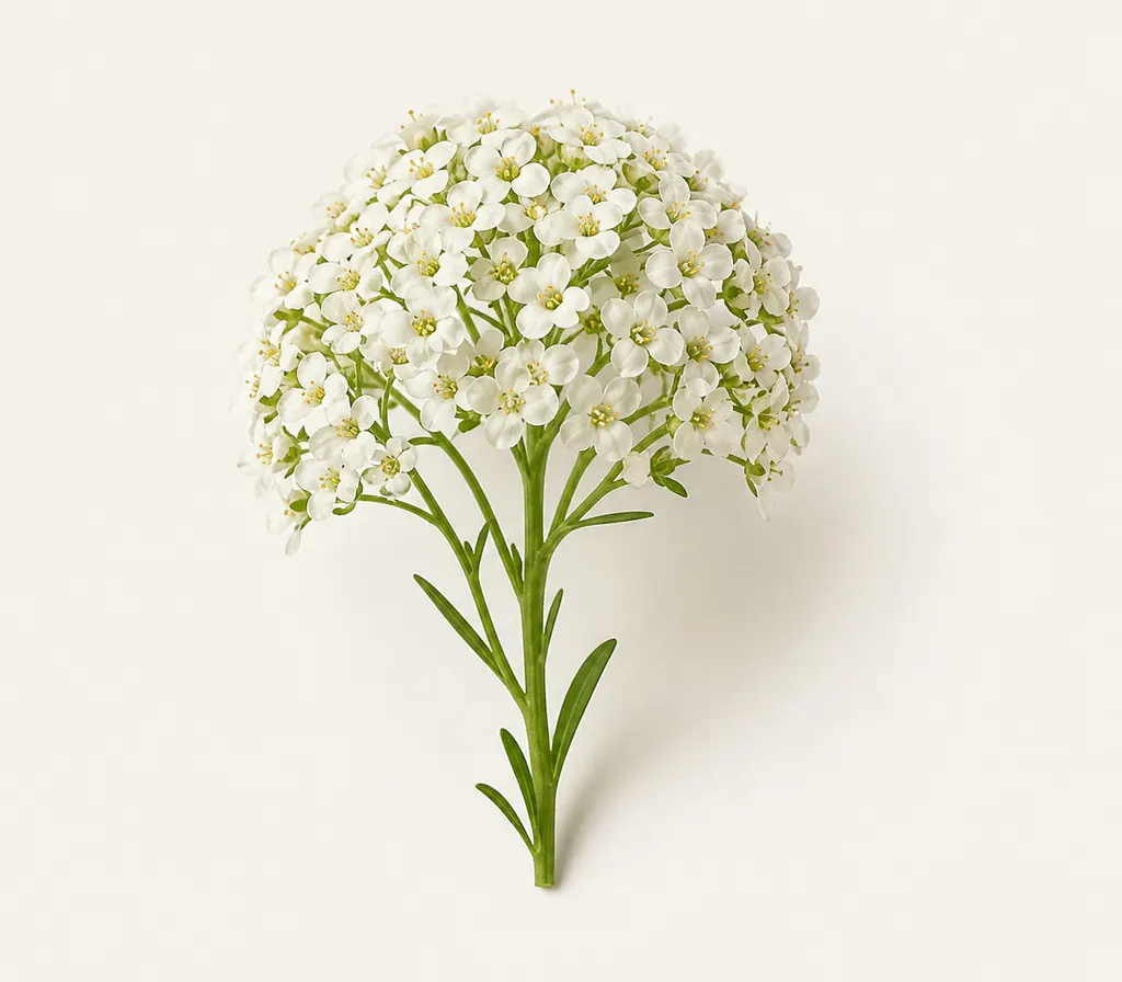 A single Sweet Alyssum blossom, cut for the plate